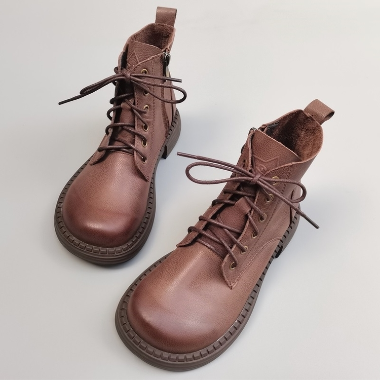 Wide-toe Box Handmade Genuine Leather Ankle Boots Casual Comfortable Women's Shoes