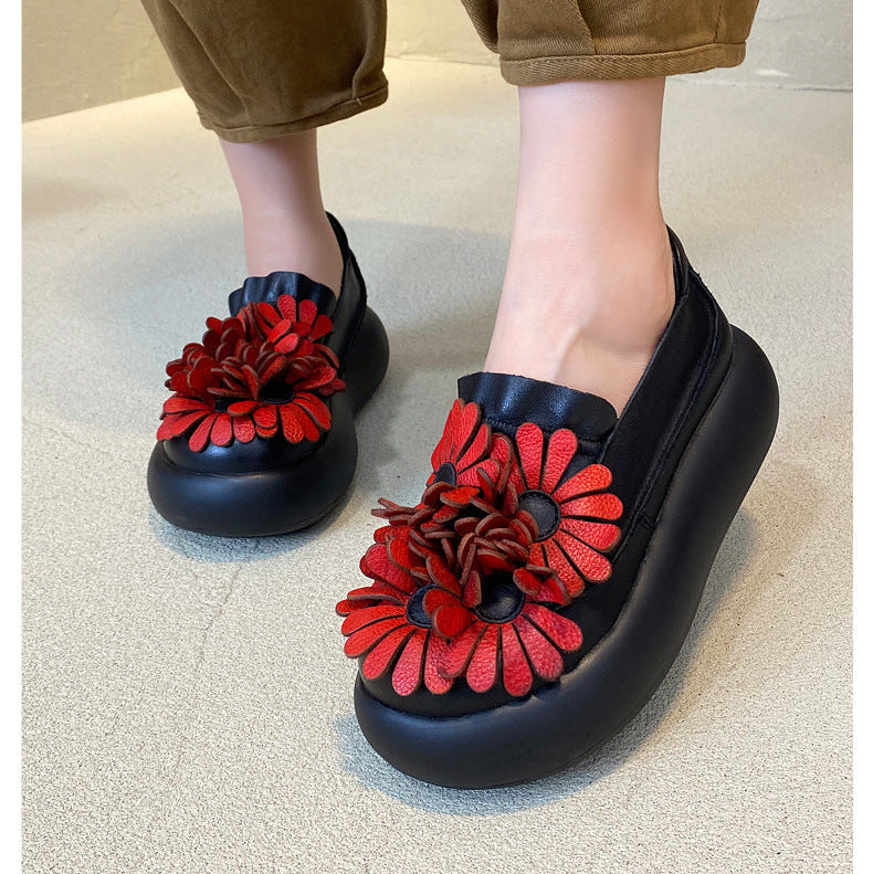 Women’s Handmade Leather Floral Ethnic Style Platform Shoes – Retro Casual Flats