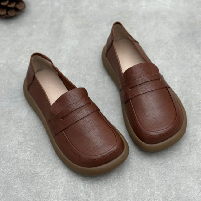 Women's Handmade British Preppy Leather Flat Casual Loafers