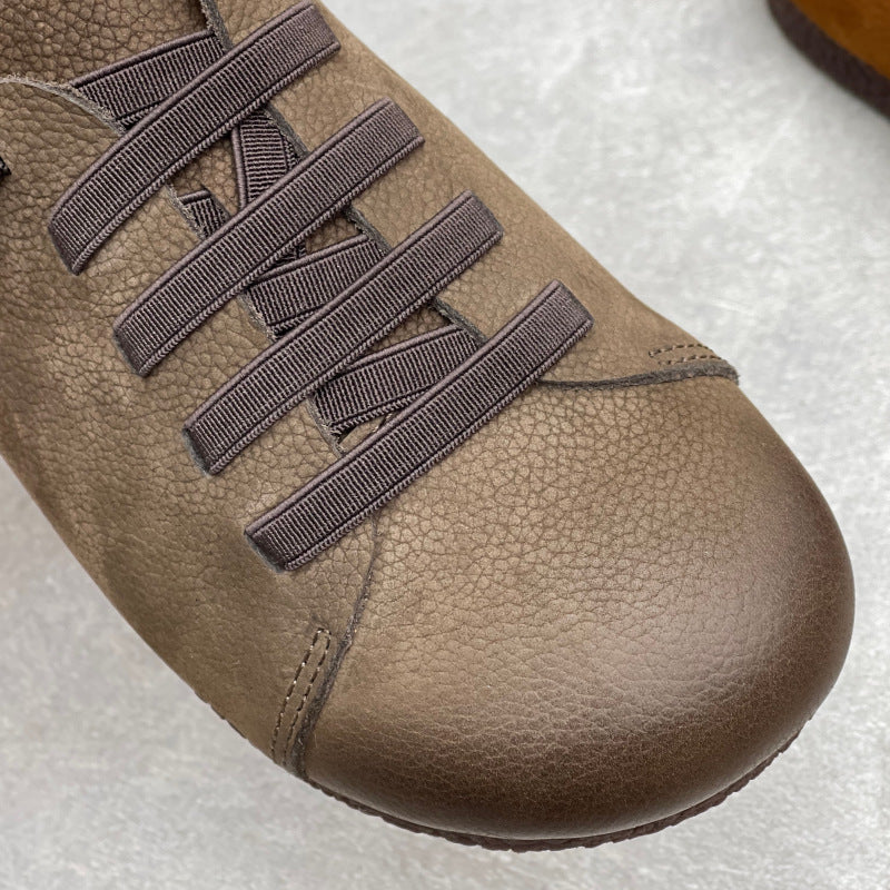 Women’s Handmade Leather Round Toe Flats – Lace-Up Lightweight Casual Shoes