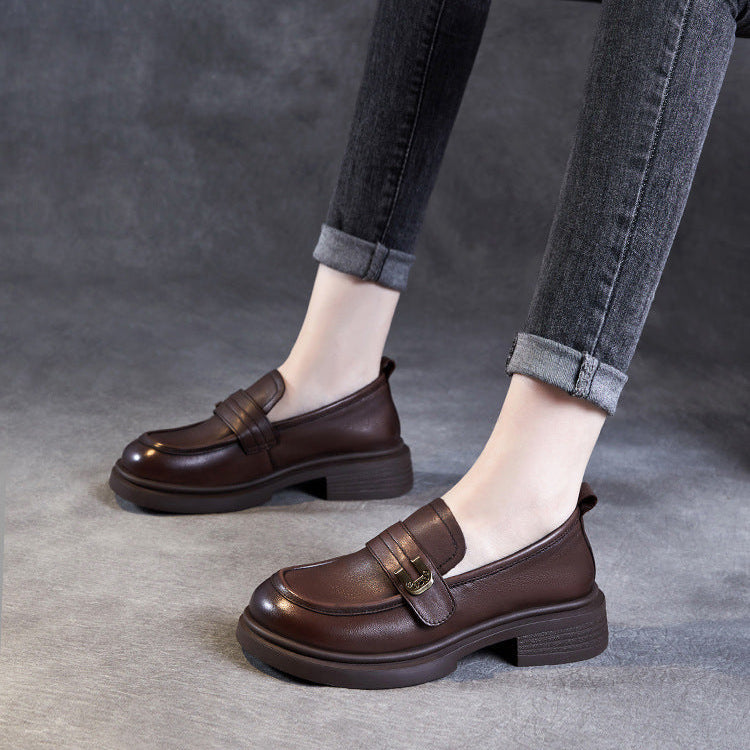 Women's Soft Leather Low Heel Loafers – Comfortable Everyday Slip-On Shoes