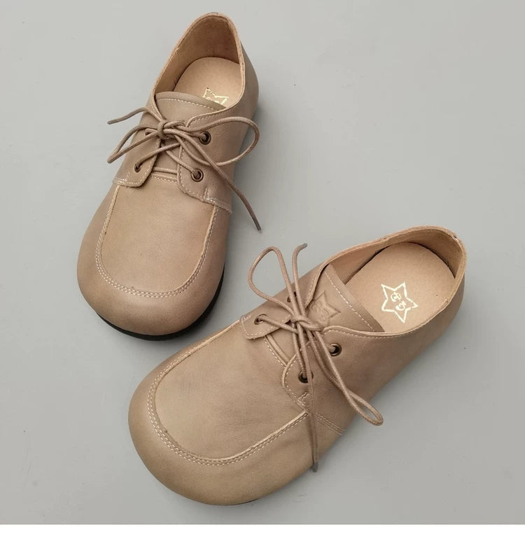 Women's Wide Toe Box Genuine Leather Lace-Up Shoes – Comfort Oxfords for Wide Feet & Bunions