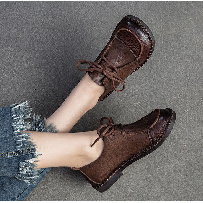Women's Vintage Artisanal Leather Oxfords Splicing Process Lace-up Derby