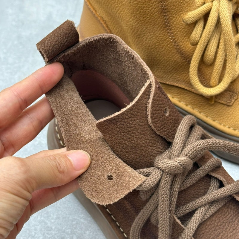 Retro Style Women's Soft Leather Ankle Boots – Platform Lace-Up Short Boots