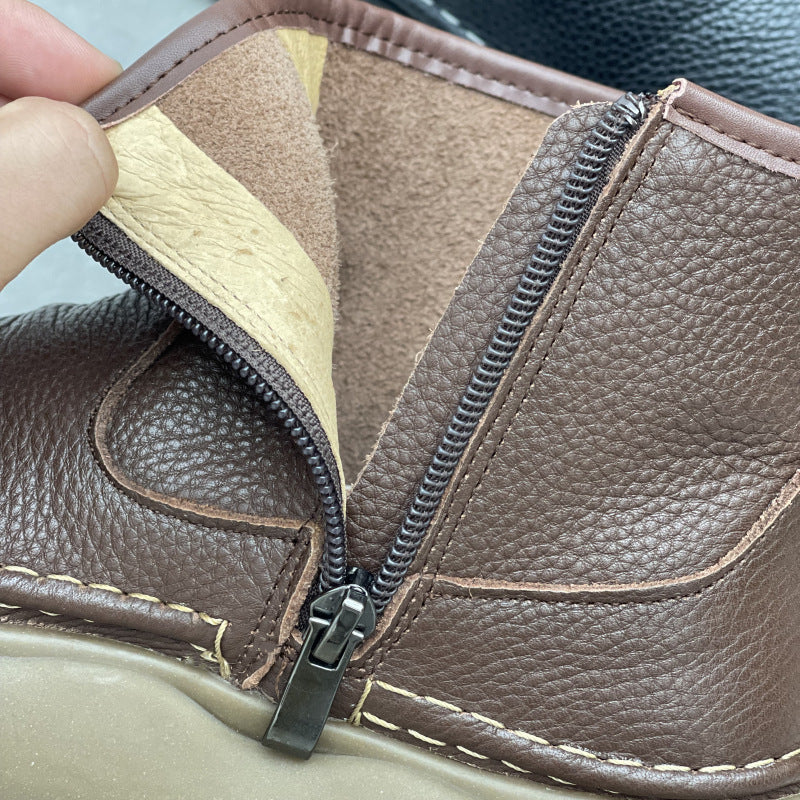 Women's Leather Zipper Ankle Boots – Casual Everyday Style