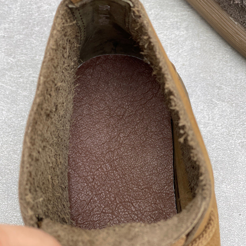 Women's Retro Leather Patchwork Boots – Lace-Up Soft Short Ankle Shoes