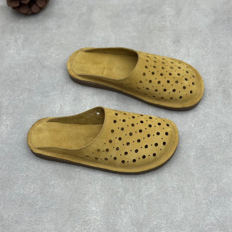 Women's The Laser-Cut Air All-Cowhide Unlined Mules - Lightweight Round Toe Flat Slides