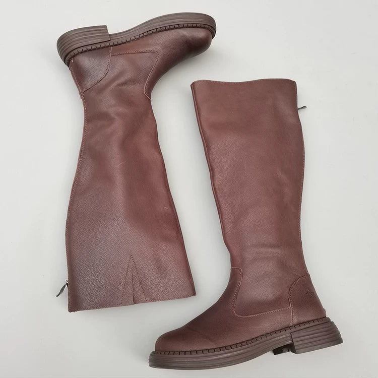 Women's Wide Toe Box Genuine Leather Knee High Boots British Style Riding Boots