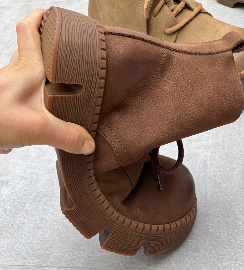 Women's Vintage Platform Ankle Boots – Lace-Up Non-Slip Style