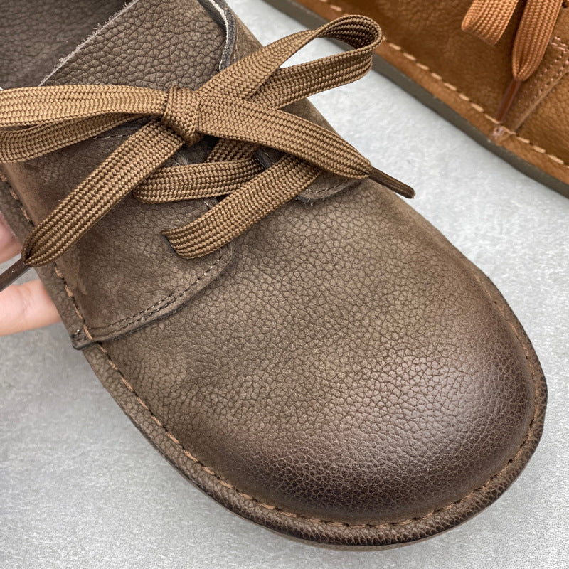 Women’s Soft Leather Lace-Up Flats – Comfortable Everyday Shoes
