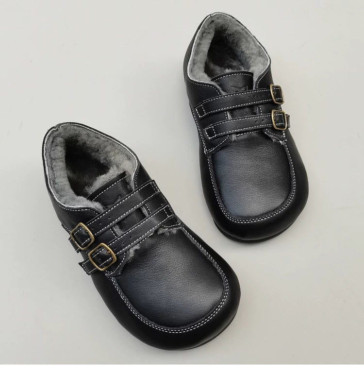 Women's Wide Toe Box Genuine Leather Shearling Lined Loafers Wide Toe Slip On Warm Winter Shoes