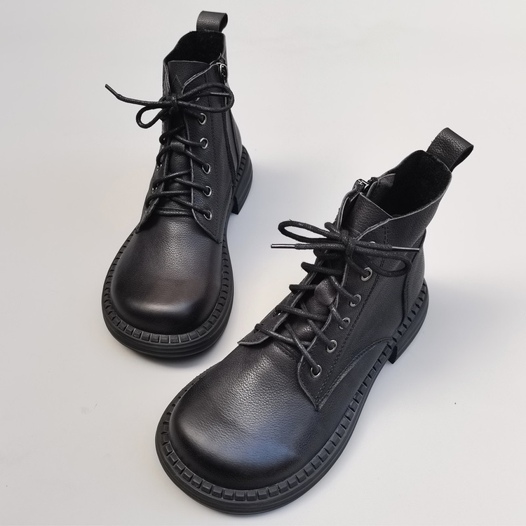 Wide-toe Box Handmade Genuine Leather Ankle Boots Casual Comfortable Women's Shoes