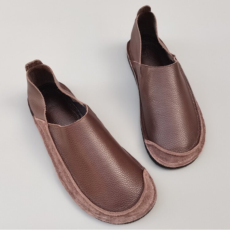 Women's Men's Handmade Genuine Leather Slip-on Minimalist Soft Walking Flat Shoes