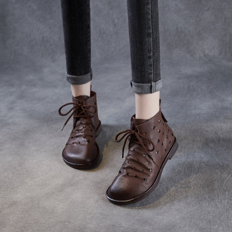 Women's Soft Leather Hollow Out Summer Boots – Breathable & Comfortable