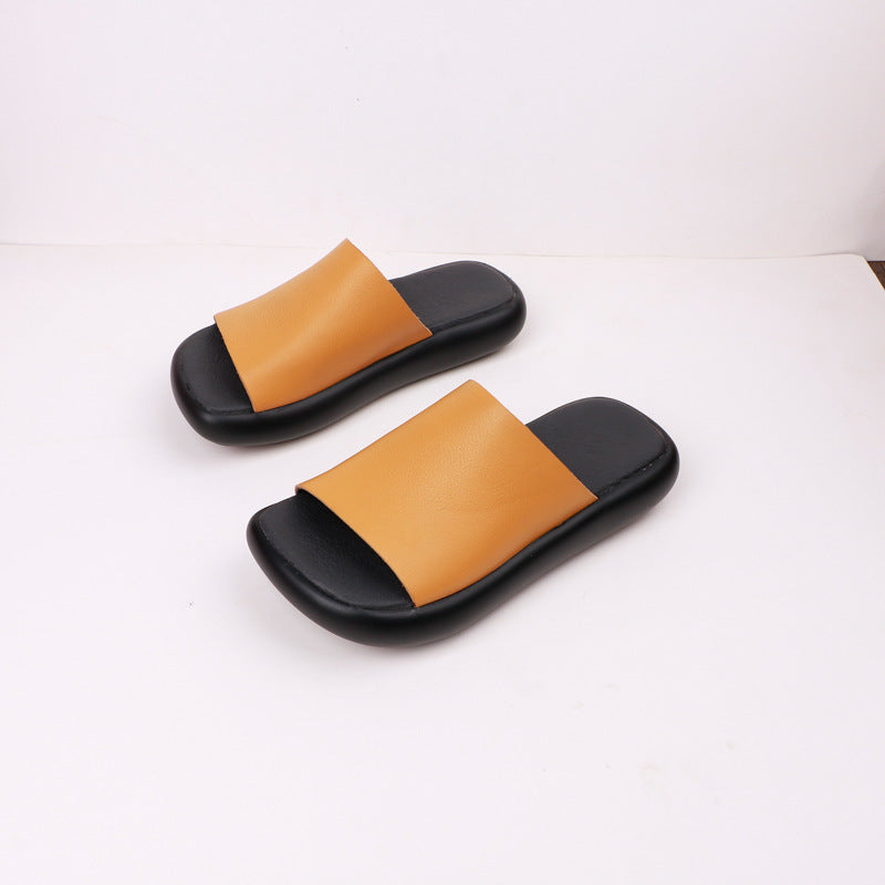 Vintage Italian-Style Leather Mules - Artistic Round Toe Slip-on Summer Shoes for Women