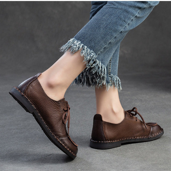 Women's Vintage Artisanal Leather Oxfords Splicing Process Lace-up Derby