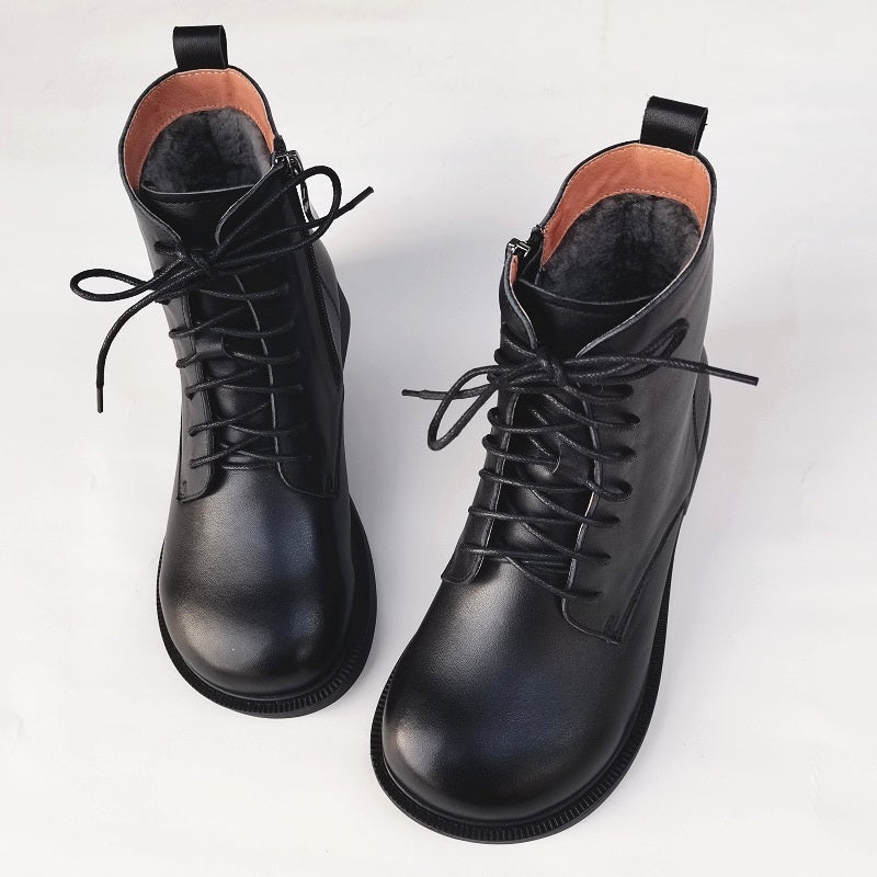 Women's Leather Shearling Ankle Boots – Wide Toe Winter Warm Boots