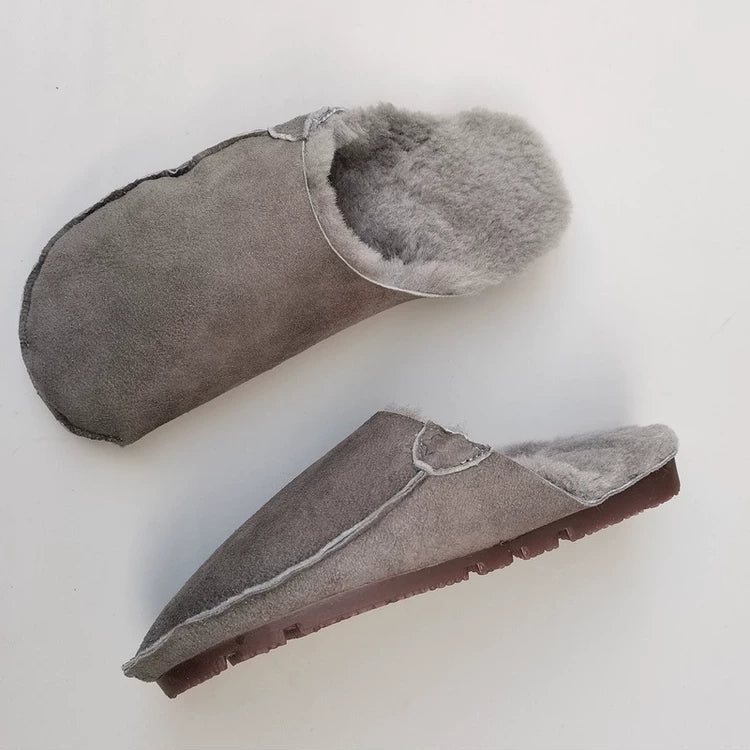 Women's Genuine Shearling Mules Winter Warm Fur Lined Slip On Slippers Clogs