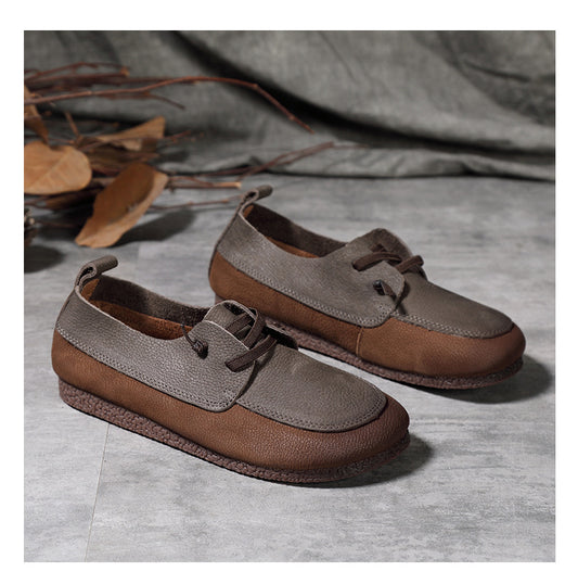 Women's Leather Patchwork Lace Up Casual Comfort Flat Shoes
