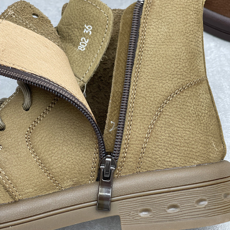 Comfy Vintage Zip Ankle Boots for Women – Lace Up Soft Leather Style