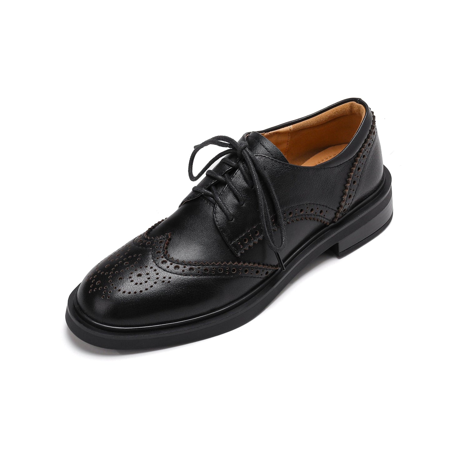 Women's Leather Brogue Shoes Loafers - Classic Lace-up Wingtip Flats
