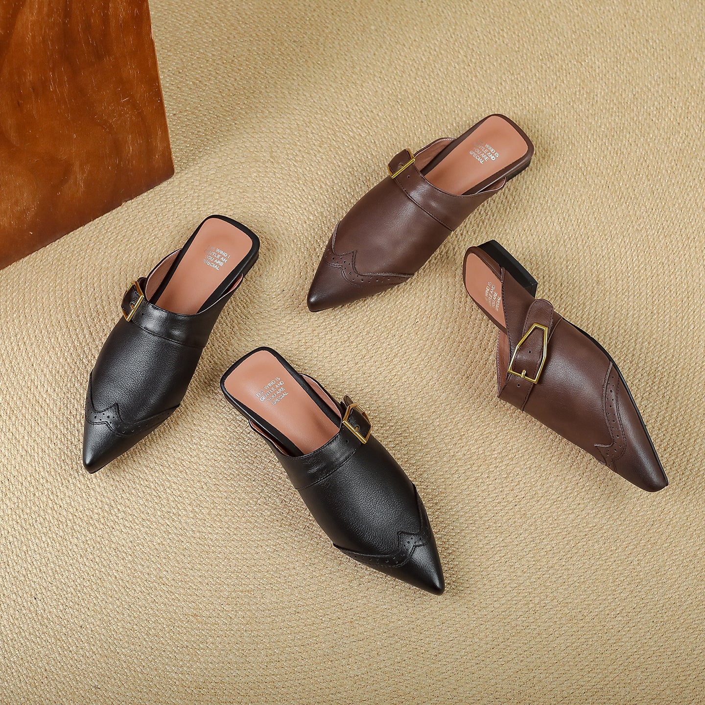 Women's Brogue Vintage Wingtip Pointed Mules - Luxury Leather Slip-on Flats