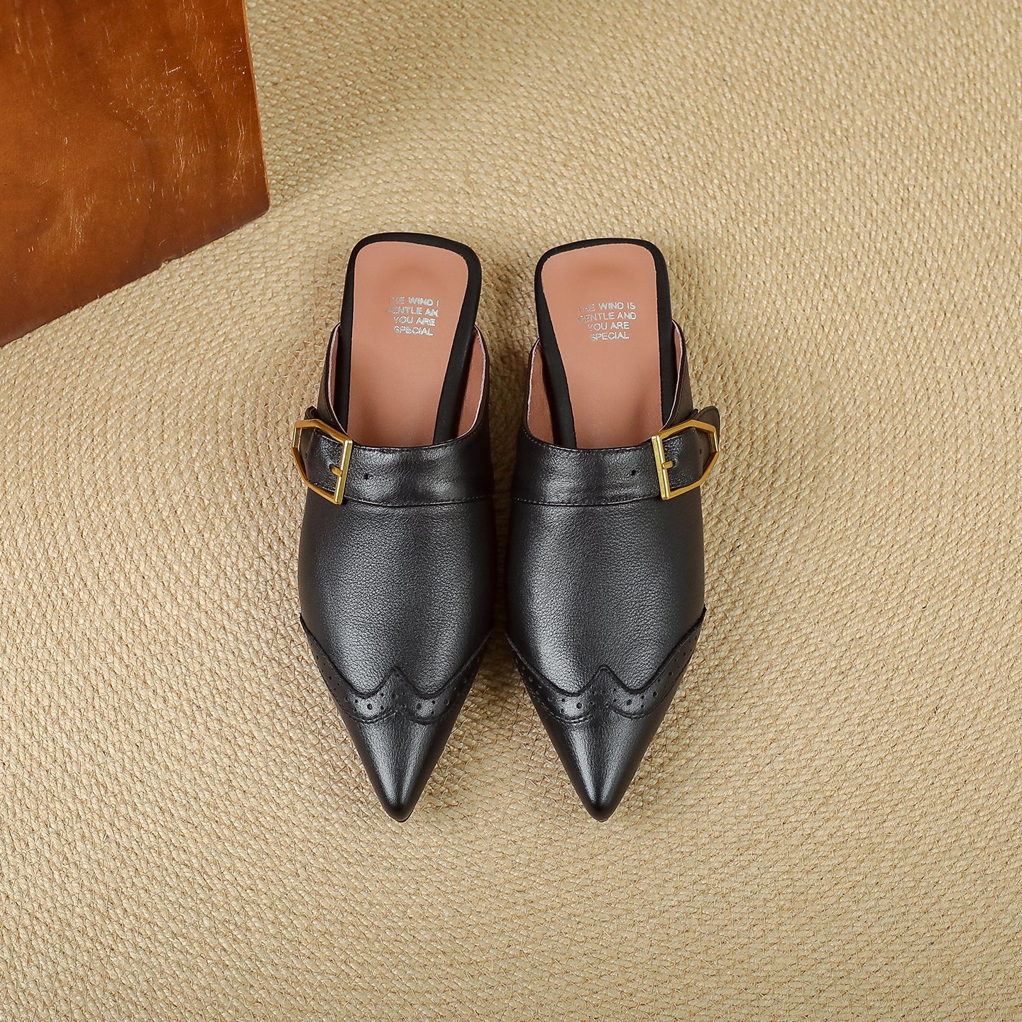 Women's Brogue Vintage Wingtip Pointed Mules - Luxury Leather Slip-on Flats
