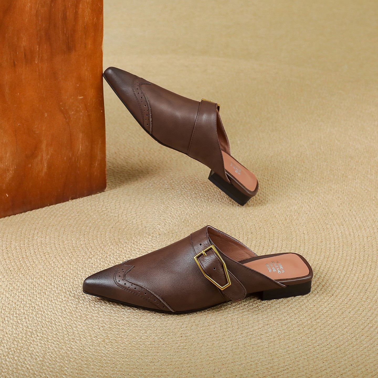 Women's Brogue Vintage Wingtip Pointed Mules - Luxury Leather Slip-on Flats