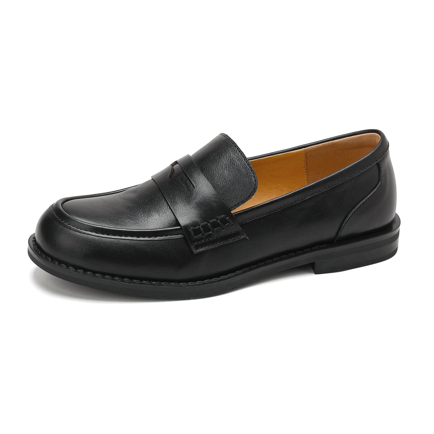 Women's Retro Leather Loafers Vintage Round Toe Slip-on Penny Flats