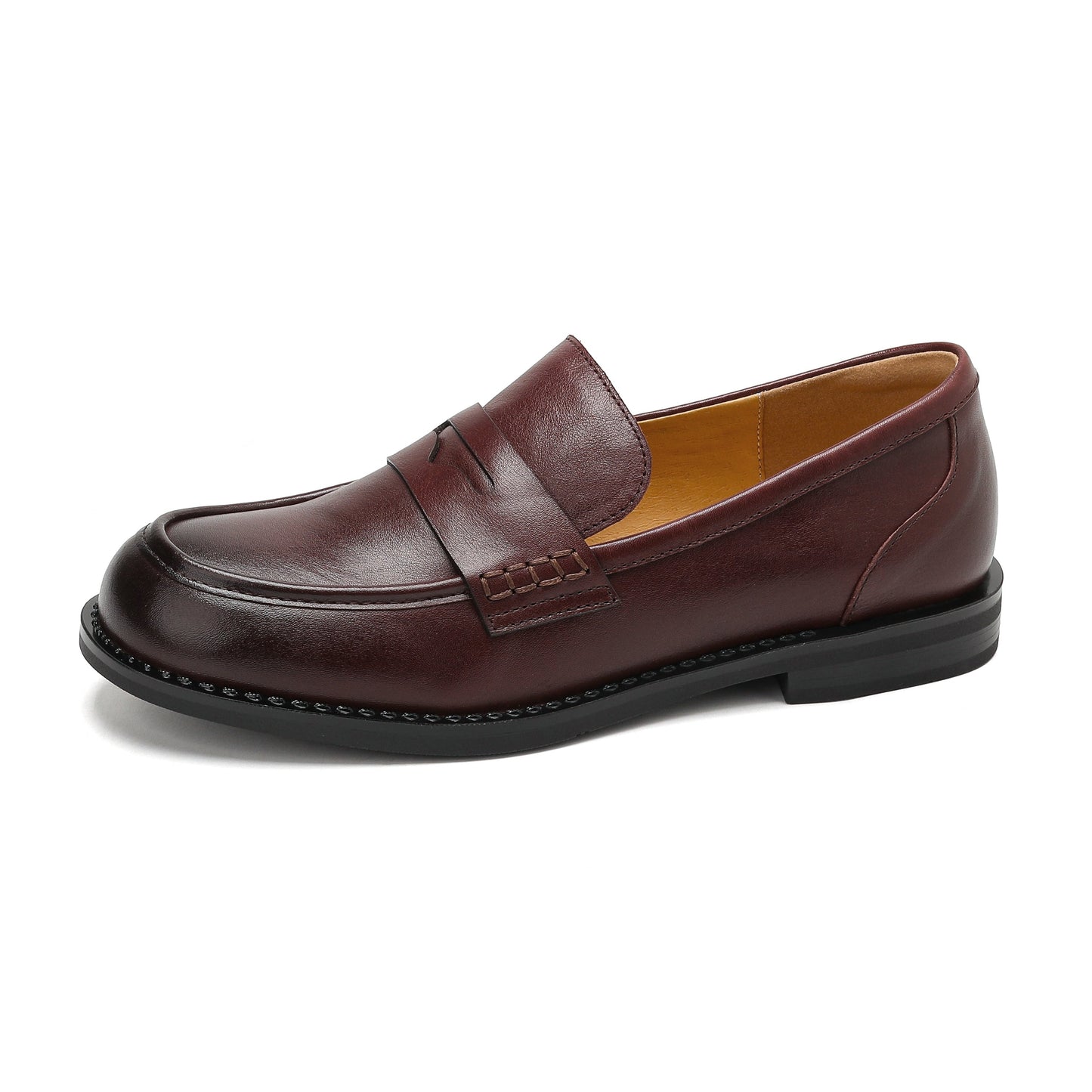 Women's Retro Leather Loafers Vintage Round Toe Slip-on Penny Flats