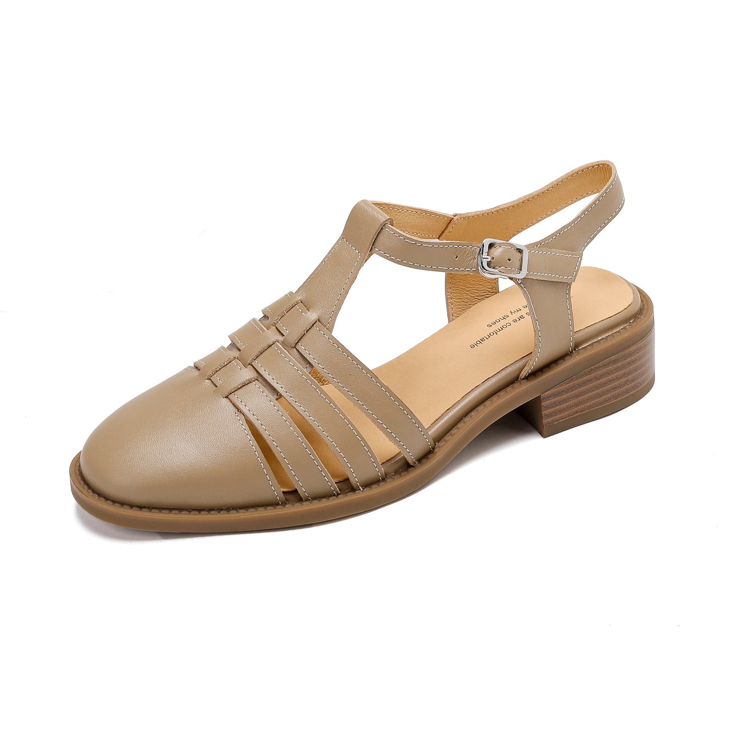 Women's Hand-woven Leather Sandals - Breathable Fisherman Mary Janes - 3.5cm Heel
