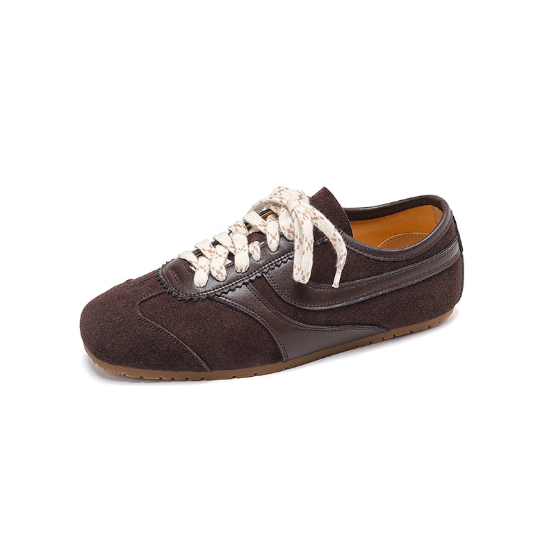 Women's Retro Suede Sneakers Vintage German Trainer Lace-up Casual Flats