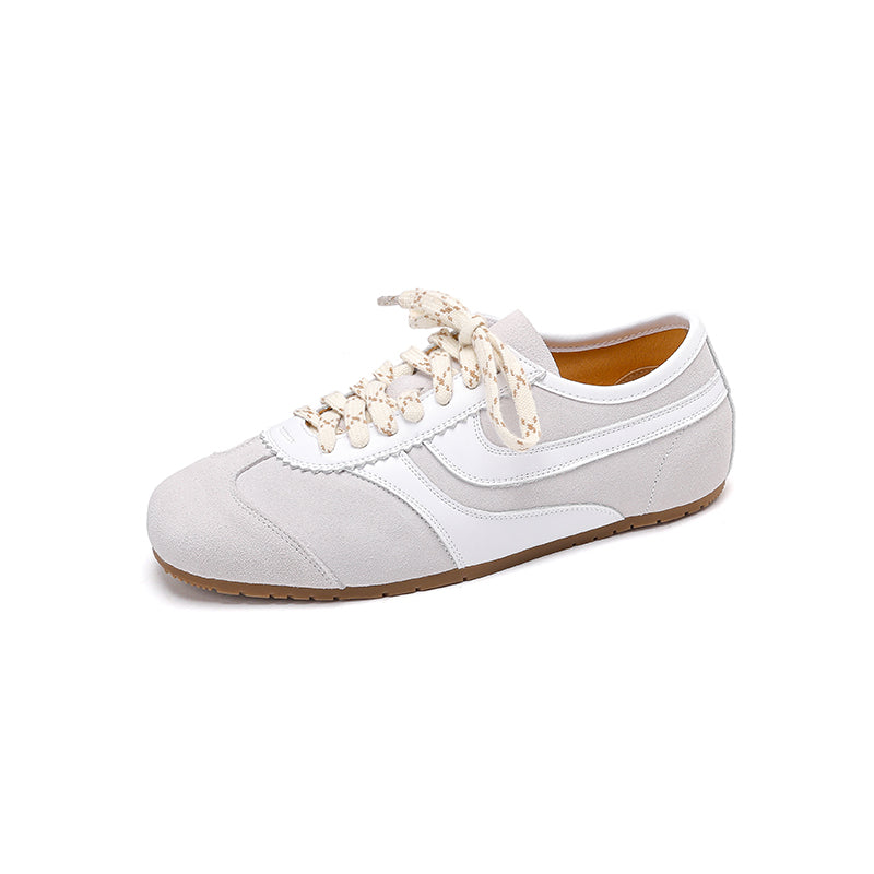 Women's Retro Suede Sneakers Vintage German Trainer Lace-up Casual Flats