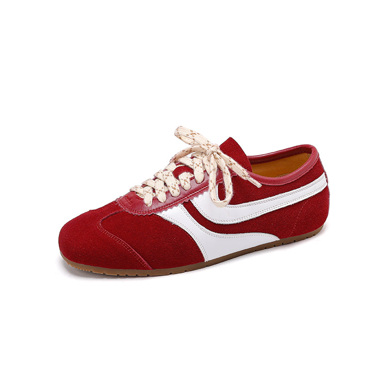 Women's Retro Suede Sneakers Vintage German Trainer Lace-up Casual Flats
