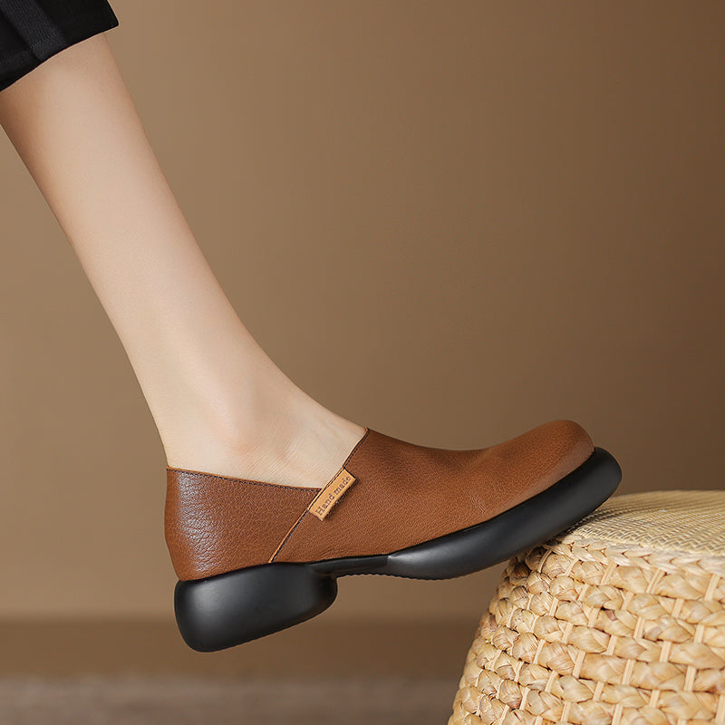 Handmade Soft Leather Slip-On Shoes for Women – Platform Casual Design