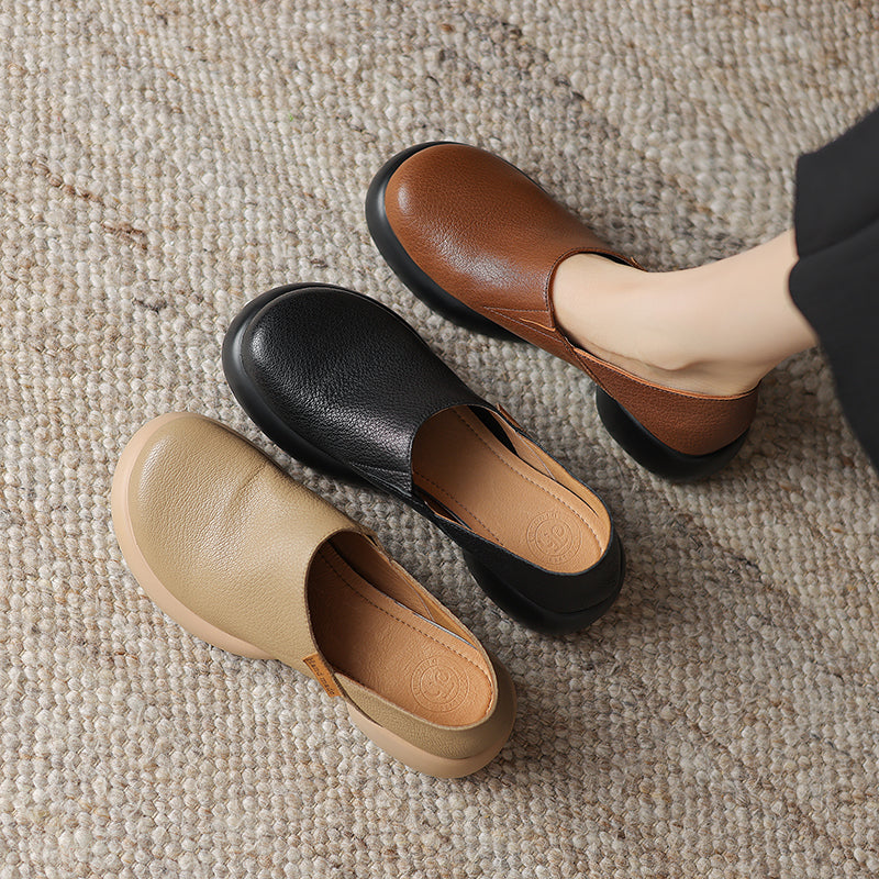 Handmade Soft Leather Slip-On Shoes for Women – Platform Casual Design