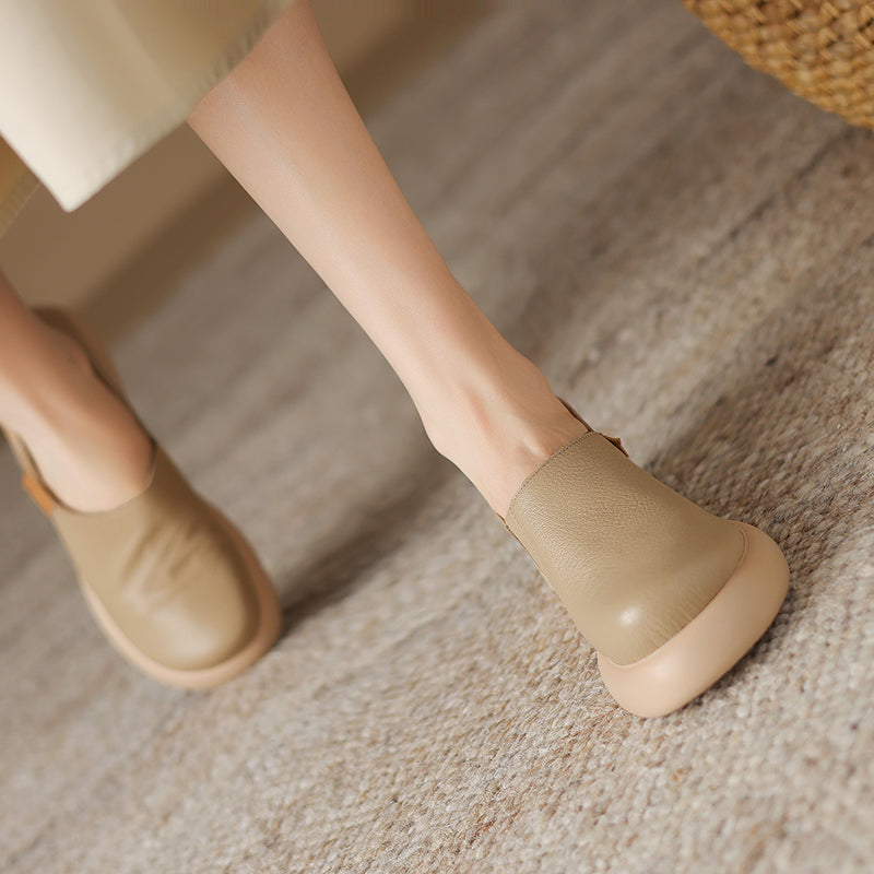 Handmade Soft Leather Slip-On Shoes for Women – Platform Casual Design