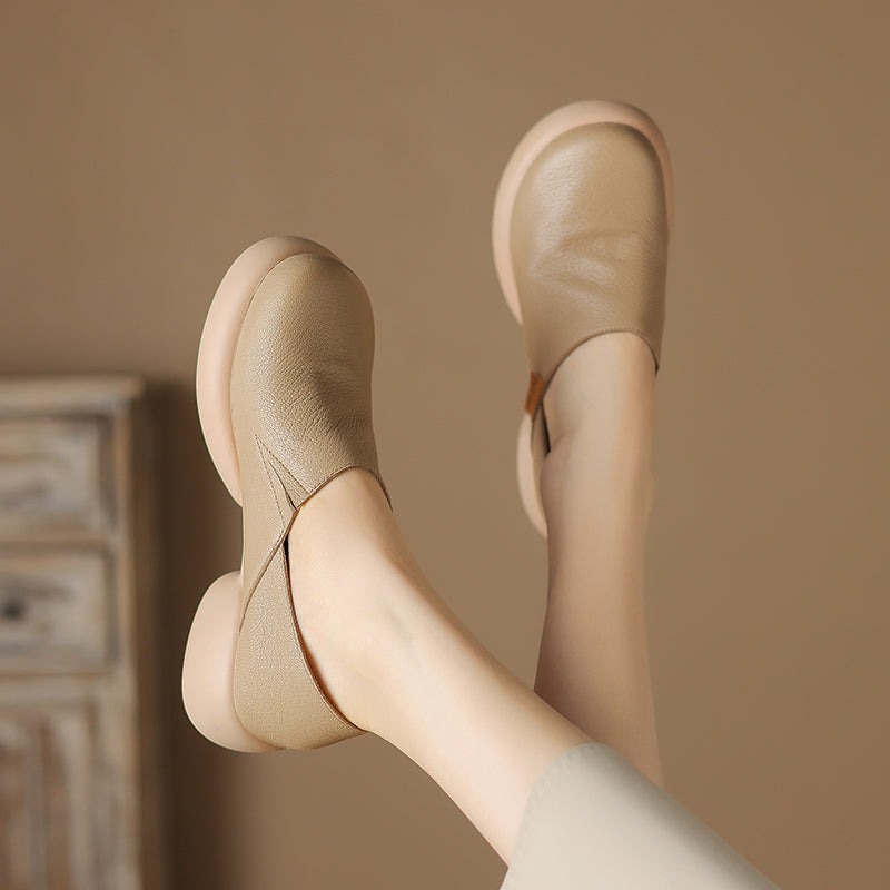 Handmade Soft Leather Slip-On Shoes for Women – Platform Casual Design