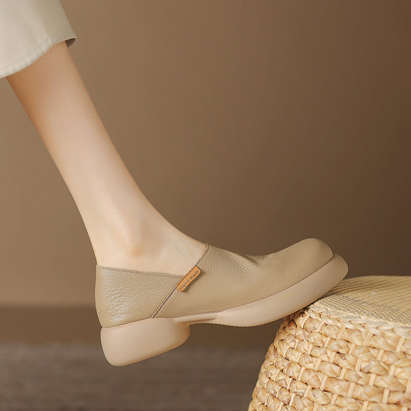 Handmade Soft Leather Slip-On Shoes for Women – Platform Casual Design