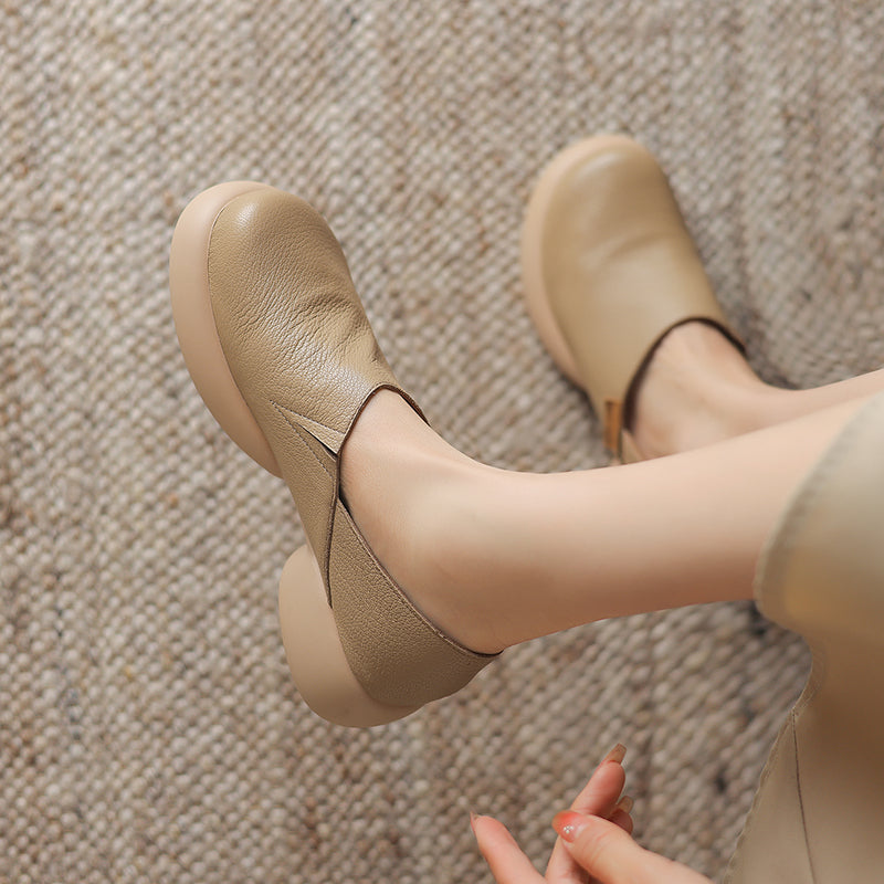 Handmade Soft Leather Slip-On Shoes for Women – Platform Casual Design