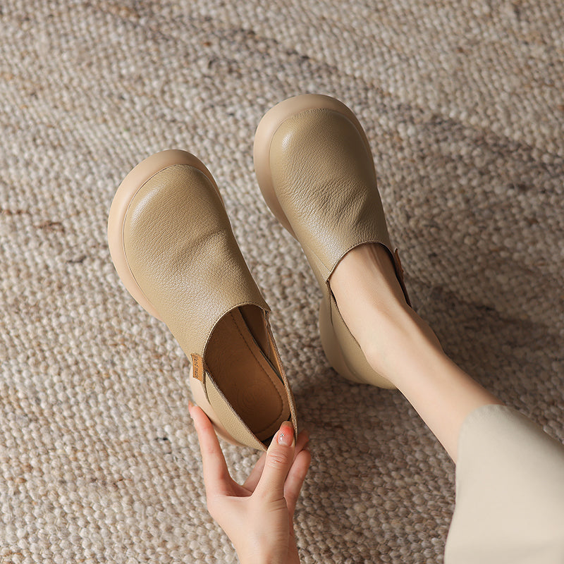 Handmade Soft Leather Slip-On Shoes for Women – Platform Casual Design
