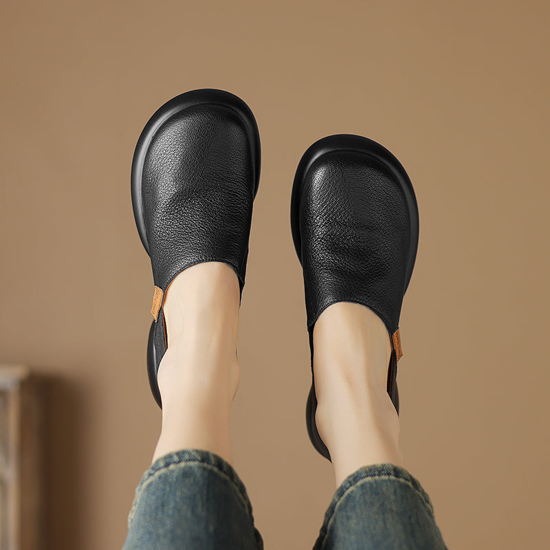 Handmade Soft Leather Slip-On Shoes for Women – Platform Casual Design