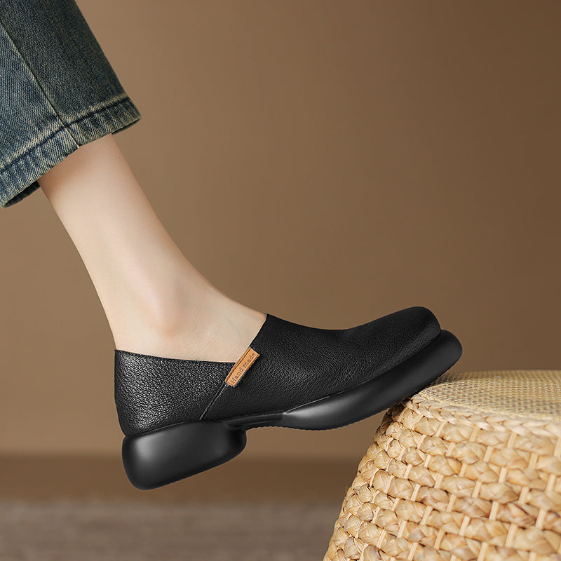 Handmade Soft Leather Slip-On Shoes for Women – Platform Casual Design