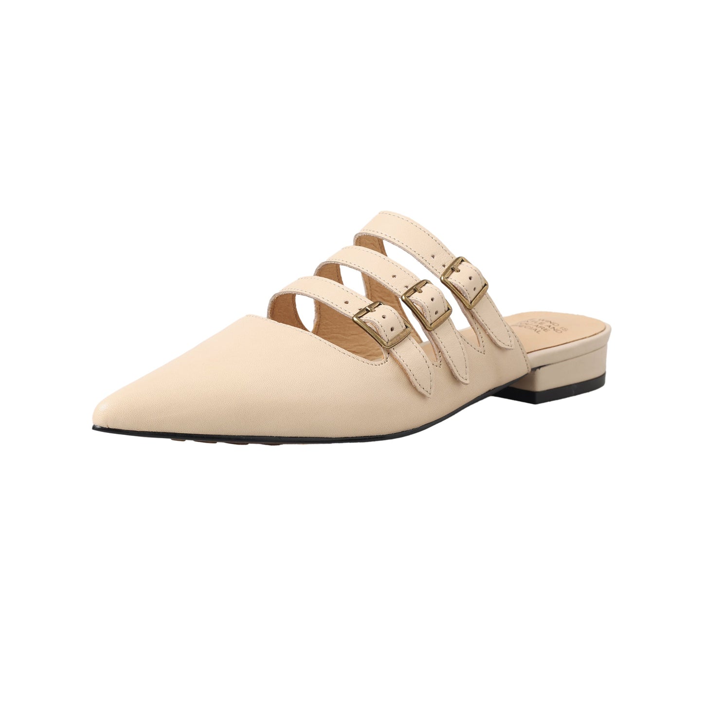 Women's Modern Leather Pointed-Toe Mules - Triple Buckle Straps - 2.5cm Low Heel