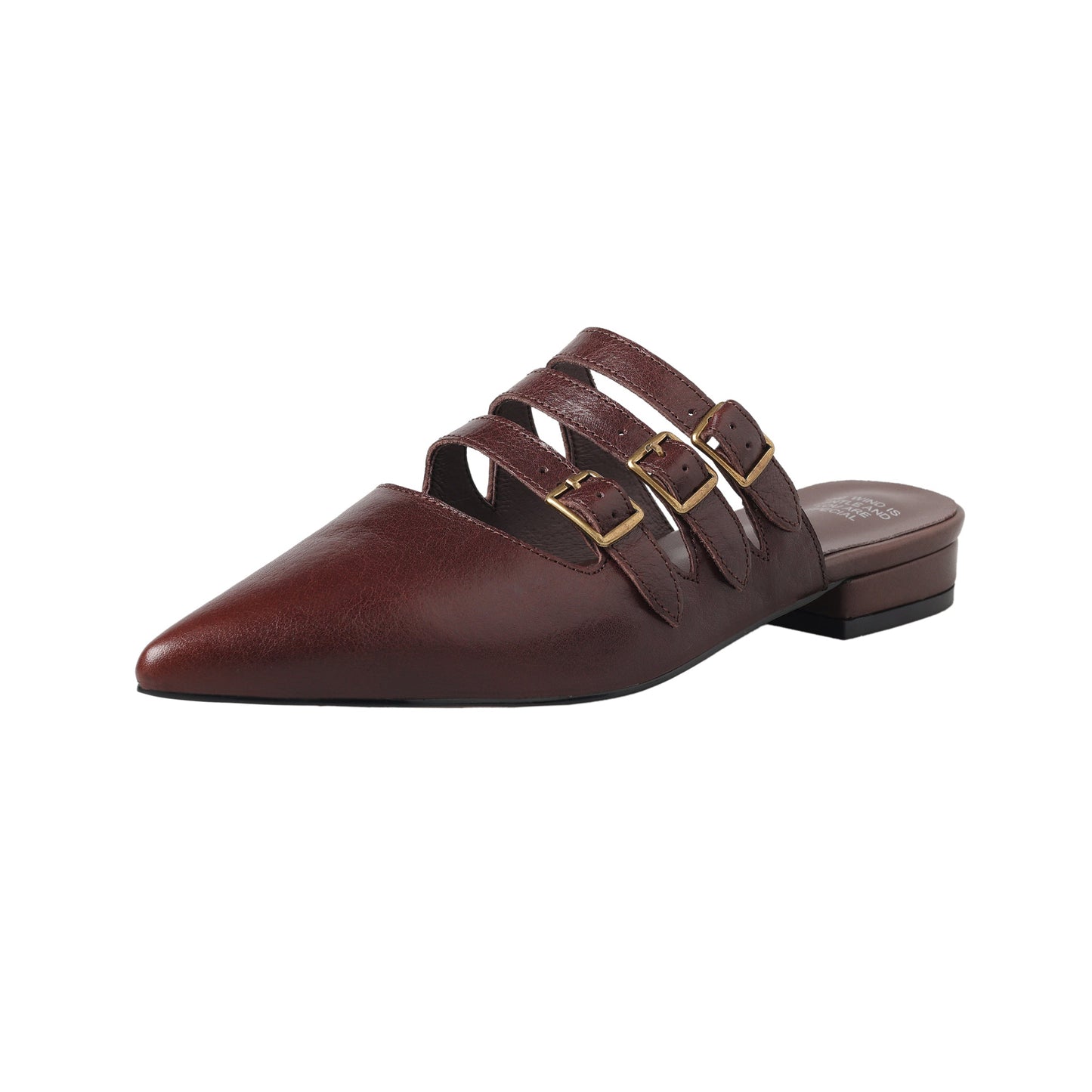 Women's Modern Leather Pointed-Toe Mules - Triple Buckle Straps - 2.5cm Low Heel