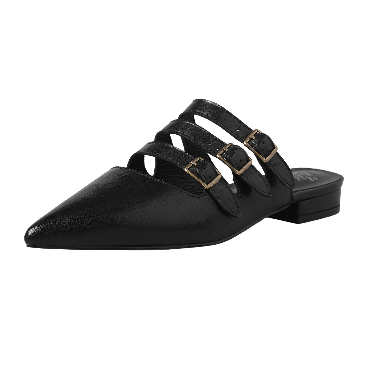 Women's Modern Leather Pointed-Toe Mules - Triple Buckle Straps - 2.5cm Low Heel