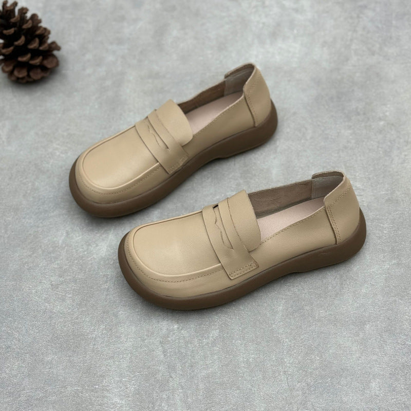 Women's Handmade British Preppy Leather Flat Casual Loafers
