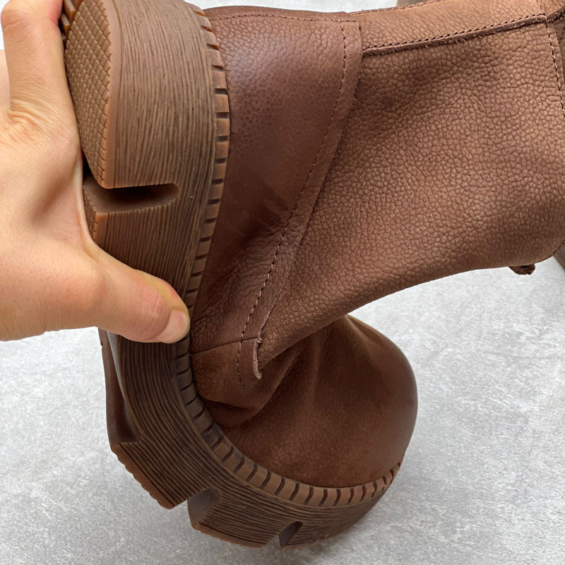 Women's Leather Side Zipper Platform Boots – Comfortable & Casual