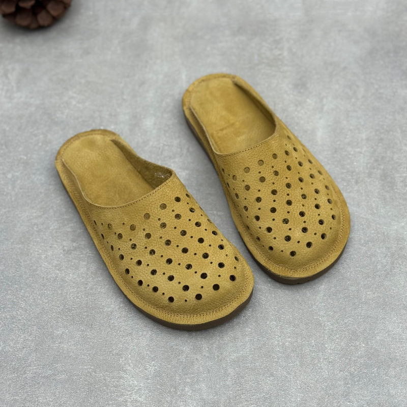 Women's The Laser-Cut Air All-Cowhide Unlined Mules - Lightweight Round Toe Flat Slides