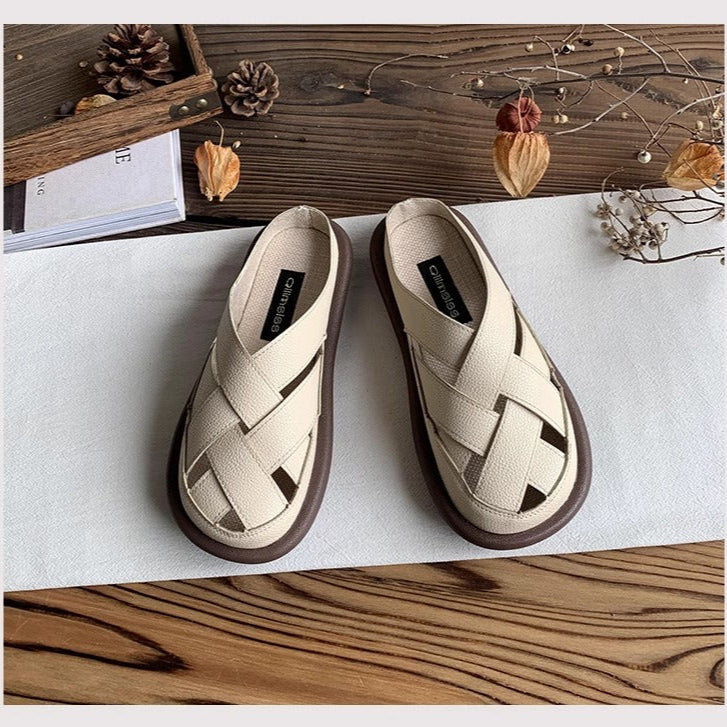 Women's Summer Closed Toe Hollow Out Flat Mule Shoes